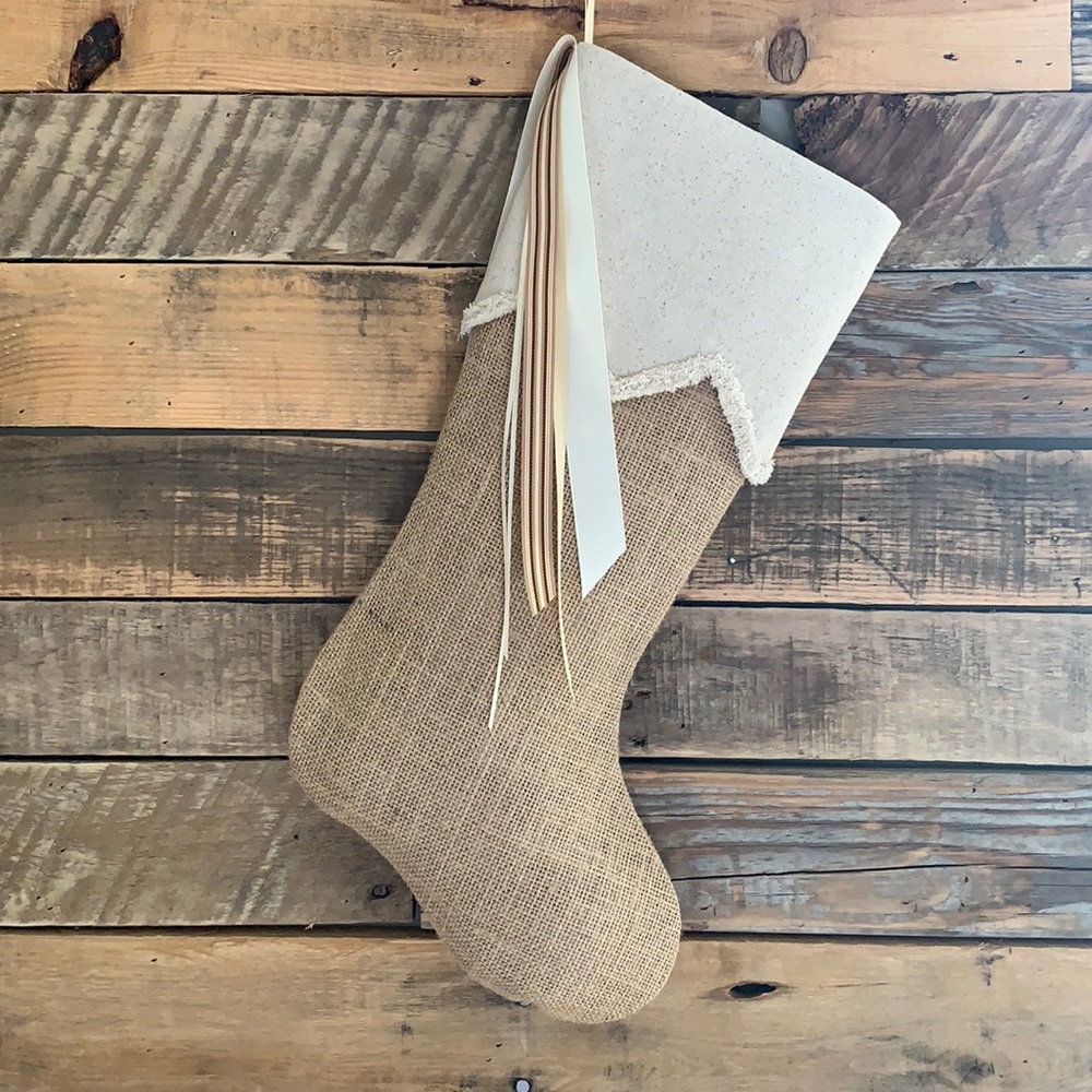 Designer Burlap Christmas stocking custom NWOT